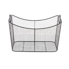 a black wire basket on a white background