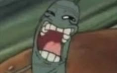 an animated cartoon character with its mouth open and teeth wide open in front of the camera