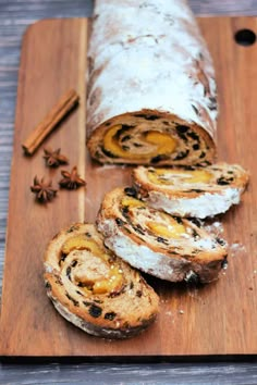 cinnamon swirl bread on a wooden cutting board