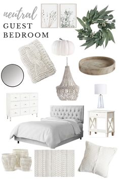 a bedroom with white furniture and accessories