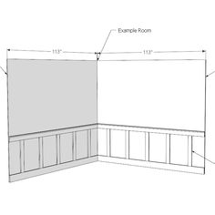 a drawing of the corner of a room with measurements for the wall and floor area