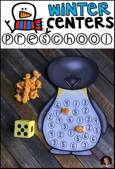 an image of winter centers for preschool and homeschool with dices on the ground