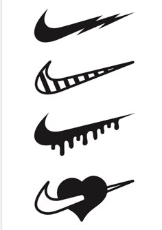 four different types of nike logos in black and white, each with a heart on the bottom