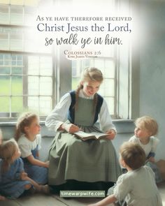 a woman sitting on the floor reading to children in front of a window with a bible verse