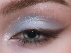 Ice Fairy Aesthetic Outfit, Opal Eye Makeup, Silvermist Fairy Makeup, Light Blue Silver Makeup, Stormy Makeup, Ice Fairy Makeup, Light Blue Makeup Ideas, Snow Fairy Makeup, Fairy Makeup Blue