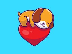 a cartoon dog sleeping on top of a heart