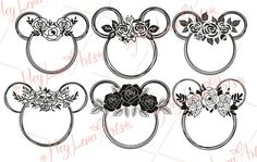 mickey mouse ears with roses and leaves on them, set of six svt files