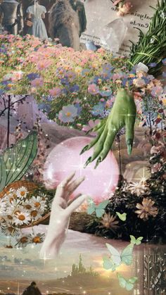 a collage of images with flowers, plants and people in the middle of it