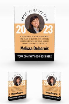 Modern White Peach Black Staff Employee of the Year Award Photo Block Black Company, Peach Pattern, Employee Recognition, Bold Fonts, Corporate Branding, Logo Fonts, Acrylic Photo