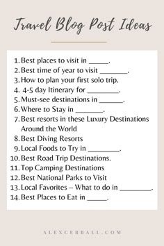 the travel blog post ideas list