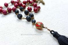 Tassel Y drop Tibetan bead Black lava Red wood bead antique Wooden Bead Jewelry, Tibetan Jewelry, Wood Bead Necklace, Red Wood, Layered Jewelry, Beads Jewelry, Style Jewelry