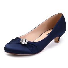 PRICES MAY VARY. 1.5” corn heel satin pumps for woman Comfortable low heels wedding shoes for brides, bridesmaid, mother of the bride Closed toe evening party dress shoes featuring pleated satin with rhinestone brooch Great for wedding, prom, evening party, cocktail, club, homecoming, graduation and any other special formal occasions Size US 5.5/6/6.5/7/7.5/8/8.5/9/9.5/10/10.5/11, suitable for standard foot, with gel pad and back cushion ERIJUNOR ERIJUNOR elegant pleated comfort low heel satin w Navy Dress Shoes, Low Heels Wedding, Comfortable Dress Shoes, Silver Cocktail Dress, Wedding Shoes Low Heel, Party Pumps, Kitten Heel Shoes, Wedding Shoes Heels, Backless Prom Dresses