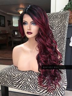 Black Roots, Sternum Tattoo, Burgundy Lace, Custom Wigs, Side Bangs, Wand Curls, French Lace, How To Dye Fabric