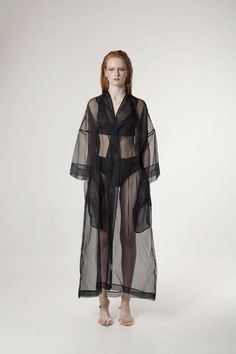 Tailored transparent slightly oversized black silk organza kimono. Relaxed fit. Composition: 100% silk Care: Dry clean only Made in Latvia Sizes: S/M/L Models measurements: Height 173cm, Bust 82 cm, Waist 60 cm, Hips 88 cmModel wears size S Shipping: This garment is in stock and will be shipped within 5 - 8 working days from Latvia Kimono Tulle, Organza Clothing, Organza Kimono, Transparent Kimono, Raw Silk Fabric, Gorgeous Clothes, Oversized Dress, Silk Organza, Kimono Dress