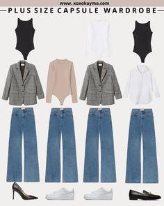 Plus Size Capsule Wardrobe for Apple Shape Body - XOXOKAYMO Apple Body Fashion, Apple Shaped Body, Minimal Capsule Wardrobe, Apple Body Shape Fashion, Plus Size Capsule Wardrobe, Build A Capsule Wardrobe, Baby Apple, Capsule Wardrobe Pieces, Office Clothes