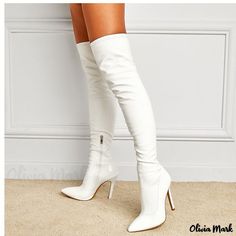 Color: White, Size: US7.5 / EU38 / UK5 Thigh High Heel Boots, Knee Thigh Boots, Knee High Stiletto Boots, Long Black Boots, Boots Party, Thigh High Heels, Leather Thigh High Boots, Buy Boots, Thigh High Boots Heels