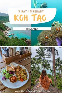 the 3 day itinerary koh tac in thailand with pictures of coral reef and fish