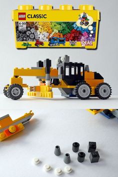 a yellow lego truck and some black pieces