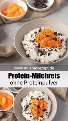 two plates filled with different types of food on top of each other and the words protein - michres one proteinpulver