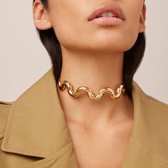 Ola Choker | JENNY BIRD Gold Waves, Jenny Bird, Gold Choker Necklace, Gold Choker, Metal Casting, Charm Gift, Organic Shapes, New Wave, Snake Chain