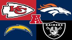 the nfl logo is shown in four different colors