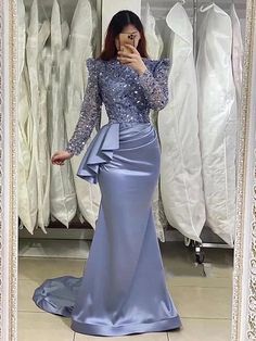 A sirena Vestiti da sera Elegante Vestito Formale Lungo Manica lunga Con decorazione gioiello Raso con Lustrini 2024 del 2024 a $142.99