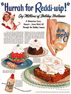 an advertisement for red - lipp's holiday desserts from the 1950's