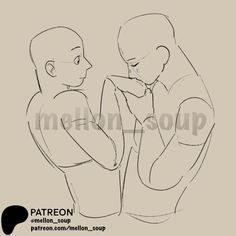 a drawing of two men standing next to each other with their hands on their chests