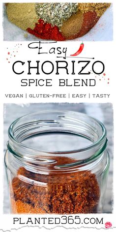 the recipe for easy chorizzo spice blend in a jar