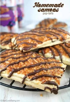 homemade sammaas with chocolate drizzled on top