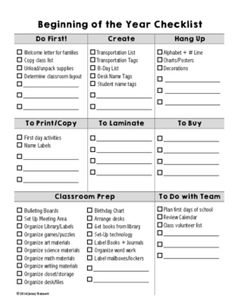 a printable checklist for students to use in the classroom or at home, with text that reads beginning of the year checklist