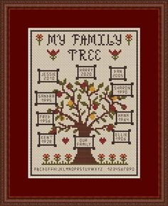 a cross stitch pattern with the words my family tree