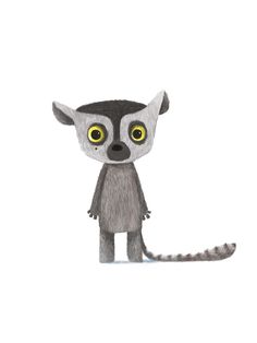 a small animal with yellow eyes standing in front of a white background