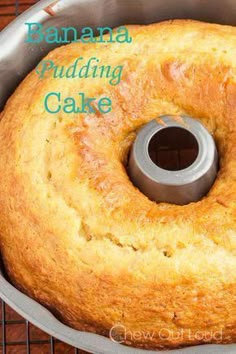 a bundt cake sitting in a pan on top of a cooling rack with text overlay