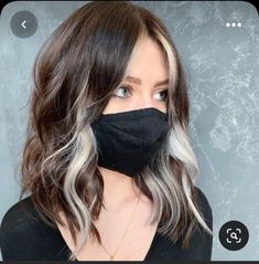 Color Block Underneath Hair, Hair With One Streak Of Color, Money Pieces For Brown Hair, Curtain Bangs Face Framing Highlights, Block Color On Short Hair, Short Hair Color Underneath, Short Hair Colors 2023, Short Black Hair With Peekaboo Color, Short Color Hair Ideas