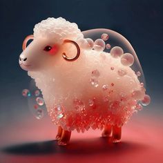 a white sheep with bubbles on its body