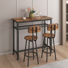 two stools and a table in a room