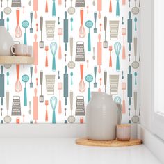 a kitchen wallpaper with utensils on it