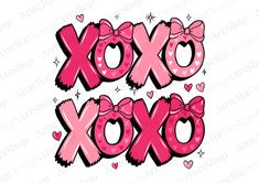 the word xoxo with pink bows and hearts