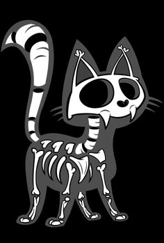 a cartoon cat with a skeleton on it's back