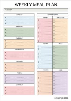 a printable meal planner with the words, weekly meal plan and daily food list