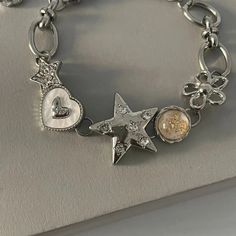 Material: Metal Casual Star-shaped Jewelry For Parties, Casual Star Charm Jewelry, Trendy Silver Star Bracelet, Trendy Star Charm Bracelet, Trendy Metal Charm Bracelet With Star Charm, Trendy Silver Star Charm Bracelet, Y2k Silver Star Jewelry, Metal Star-shaped Bracelets, Y2k Style Silver Star Jewelry