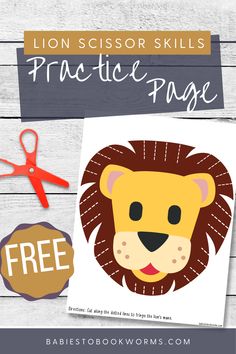 lion scissors and paper cut outs with the text lion scissors printable page on it