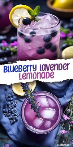 the blueberry lavender lemonade is garnished with fresh berries