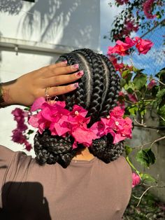 #hair #braids #aesthetic #explore Flower Hair Black Women, Black Woman Braids Aesthetic, Locs And Flowers, Flower Braids Black Hair, Flower Hairstyles Black Women, Braids With Flowers Black Women, Flowers In Natural Hair, Braid Clips Hairstyles, Flowers In Locs