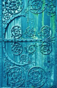 an old wooden door with intricate designs on it