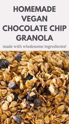 homemade vegan chocolate chip granola made with wholesome ingredients is shown in this recipe