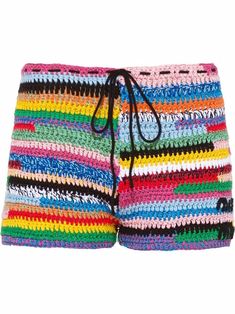 a multicolored crocheted shorts with black drawstring on the side