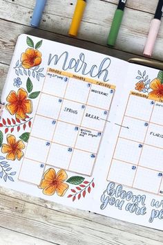 Check out these super cute monthly spread and cover page ideas for the month of March! Bullet Journal Daily, Journal D'inspiration, Bullet Journal Spread Ideas, Monthly Bullet Journal, Journal Spread Ideas, Daily Bullet Journal, Bullet Journal Monthly Spread, To Do Planner