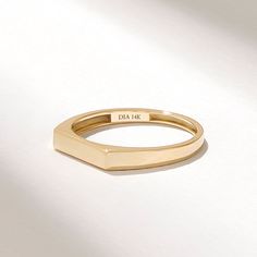 14k 10k 18k Real Solid Gold Flat Top Delicate Dainty Simple Plain Stacking Thumb Ring is available in Yellow White Rose Gold. Choose this ring as a sophisticated addition to your jewelry collection or as a thoughtful gift that embodies both style and meaning.  Features  * Made to Order  * Gold KT: 10K, 14K, 18K  * Custom Gold Color: Rose Gold, Yellow Gold, White Gold  * Width of Band: 2.20MM  * Thickness of Band: 1.45MM  * Ready to Ship in 5-7 Business Days ✓ We care about the environment,the jewelry we cast is made with recycled gold. We source exclusively post-consumer material that is refined back to their pure elements to ensure that the gold is in the same quality. Our designs are made from 14k/18k/10k real solid gold ✓ We care about customer satisfaction and long-term relationship so Plain Solid Gold Ring, Plain Rose Gold Ring, Pinky Rings For Women, Simple Stacking Rings, Gold Pinky Ring, Gold Signet Ring, Gold Flats, Geometric Ring, Thumb Rings